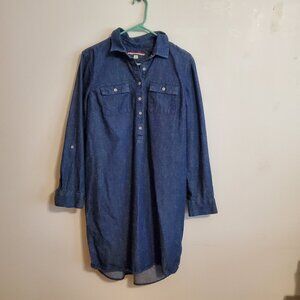 Tommy Hilfiger Long-Sleeve Collard Denim Shirtdress Western9 Rodeo Midi Large